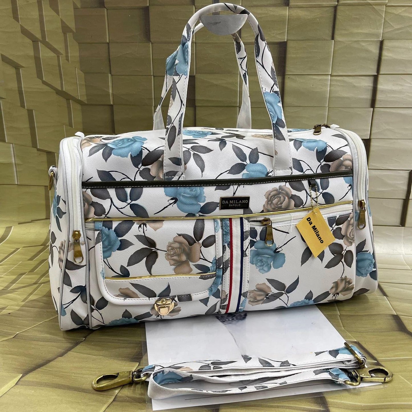 Flower PRINTED LEATHER DUFFEL BAG